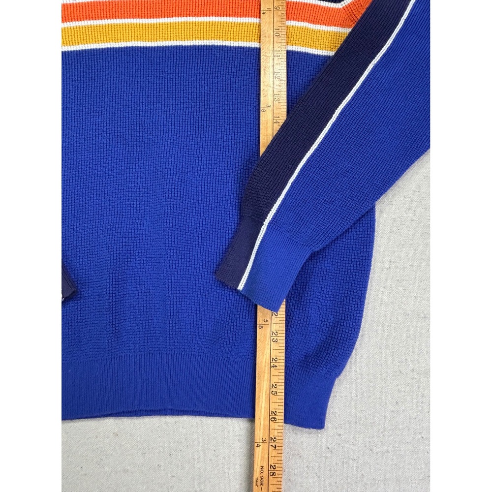 Outerknown Mens Large Organic Cotton Coolmax Stripe Waffle Knit Sweater Blue